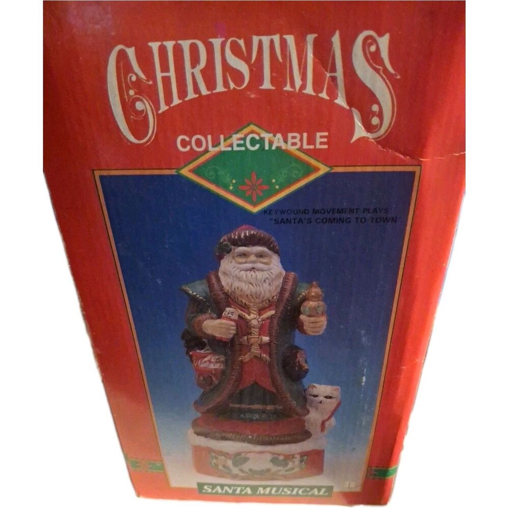Christmas Collectible Sculptured Stone Santa Musical Figurine